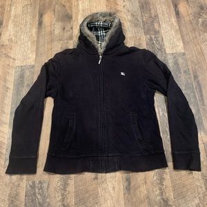 Burberry Fur Lined Nova Check Hood Sweatshirt Zip Up